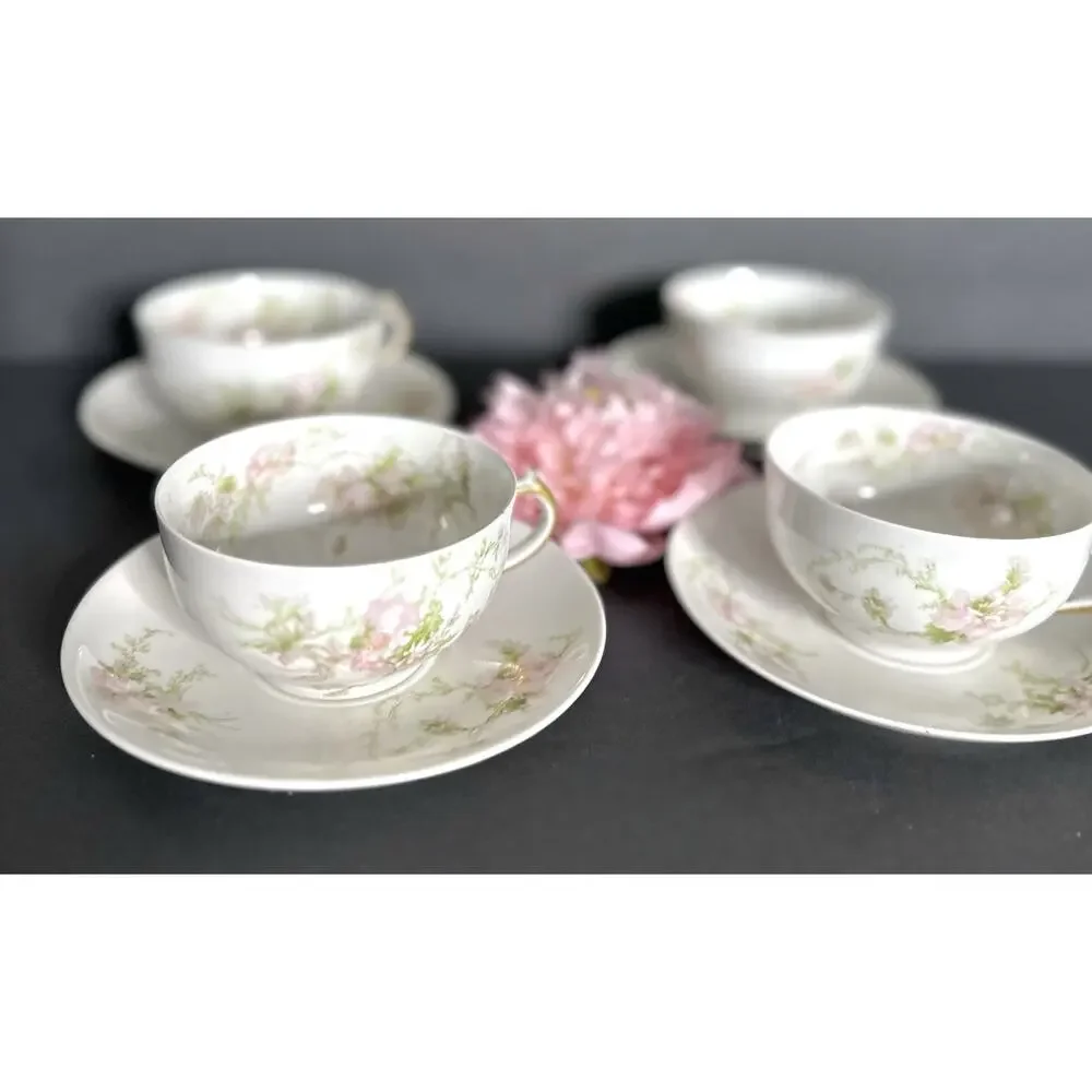 Charles Field Haviland Limoges France Pink Poppies Schleiger 377 Teacup & Saucer